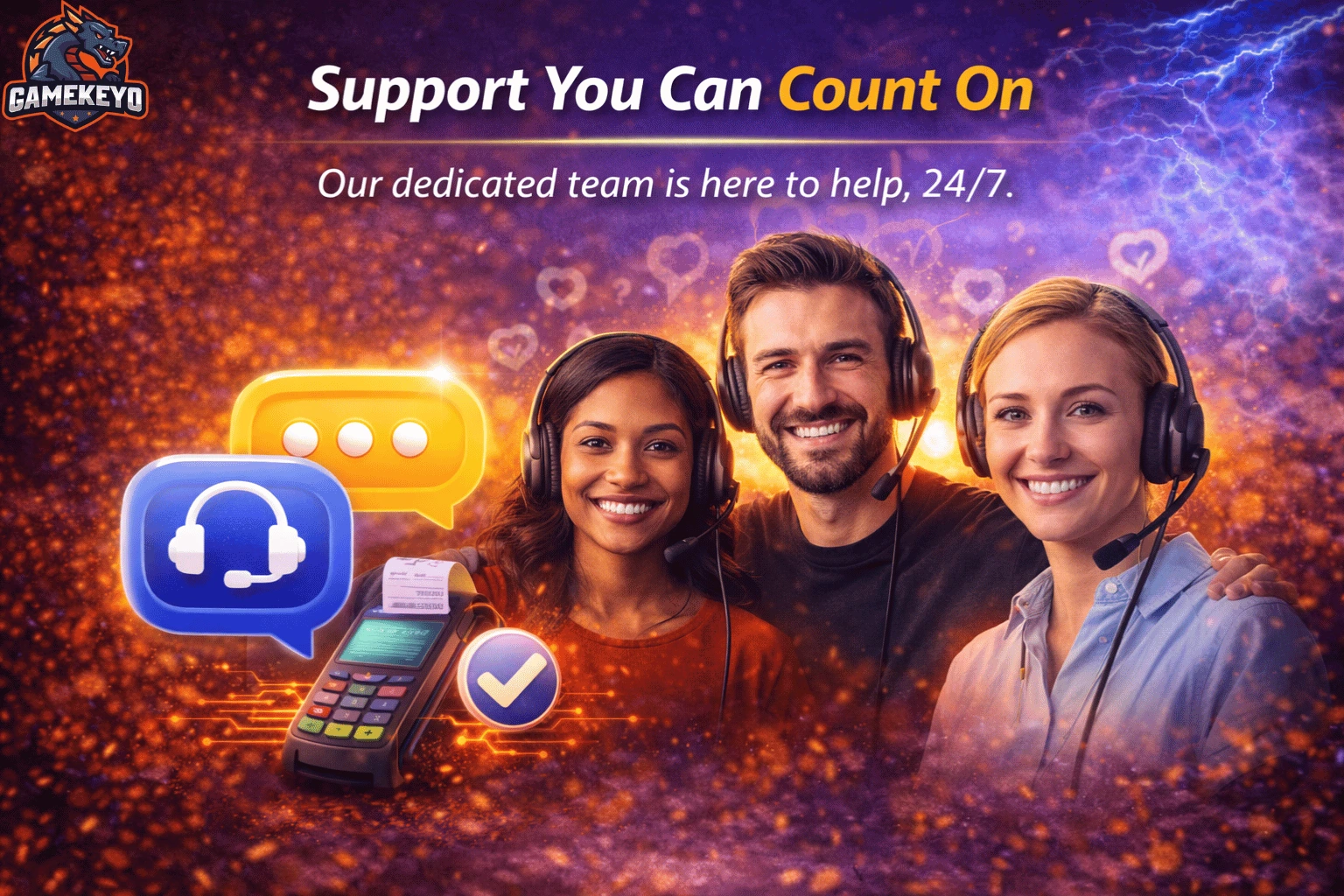 Our dedicated team is here to help, 24/7. with gamekeyo.com